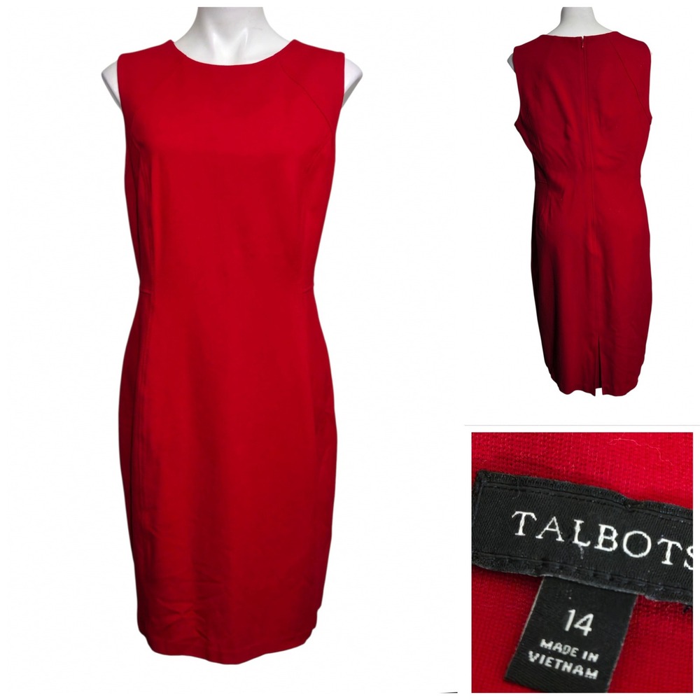 Talbots Red Sleeveless Sheath Dress Size 14 Ponte Knit Career Cocktail VN1953